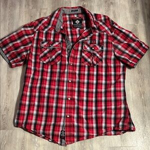 Point Zero Red and Black Plaid Casual Shirt